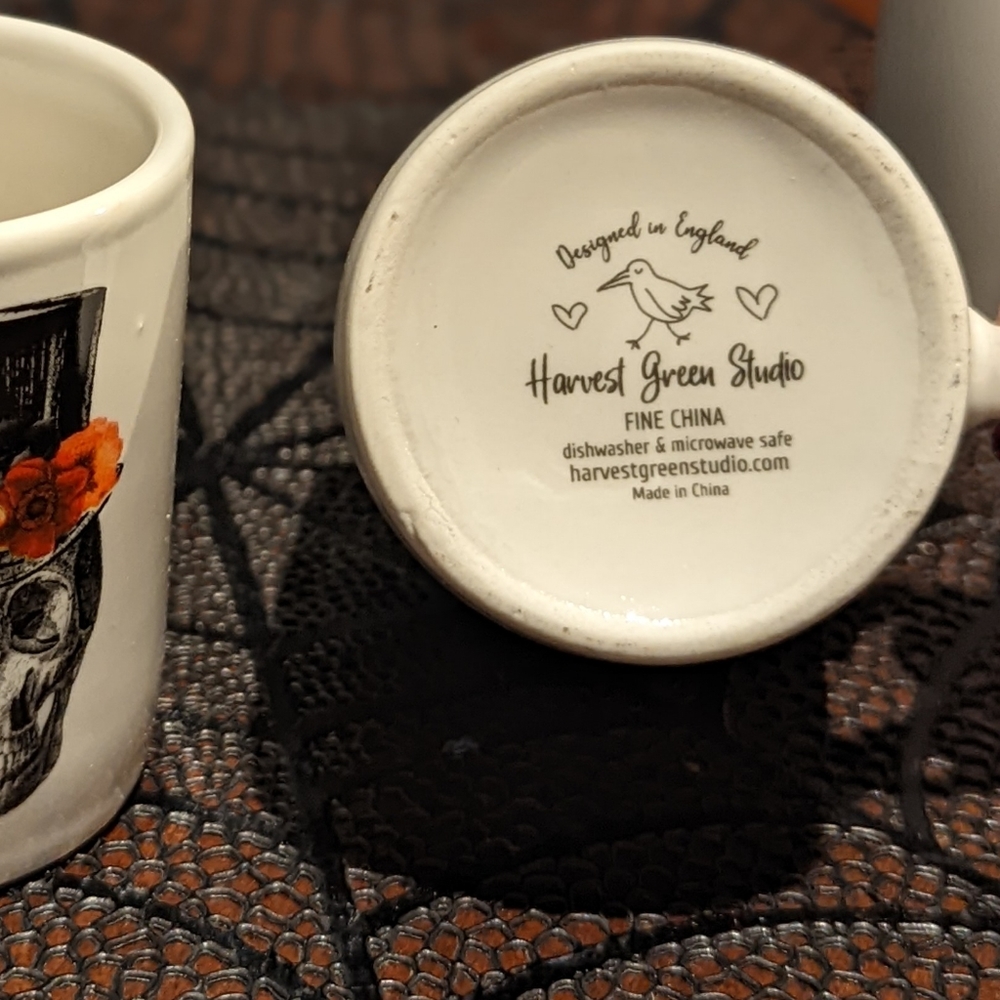 🆕 Floral Skull Espresso China Cups Harvest Green Studio - Picture 5 of 6